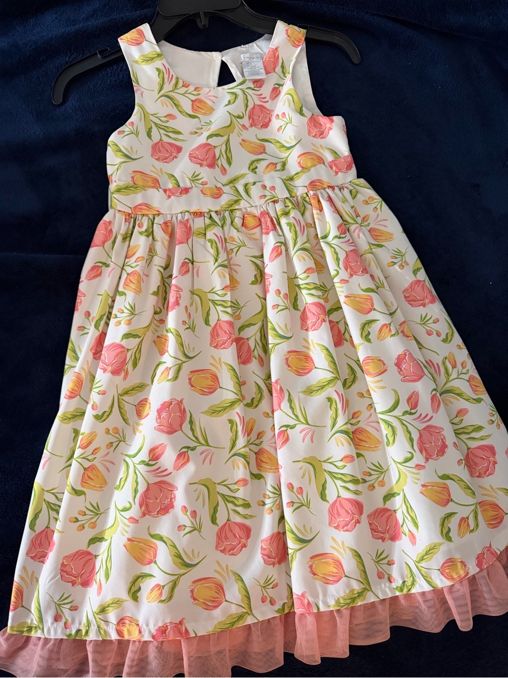 Tahari White Floral Dress with Pink and Yellow Blooms